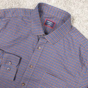 Untuckit Shirt Mens Medium Blue Brown Plaid Knight Slim Fit Twill Button Up EUC